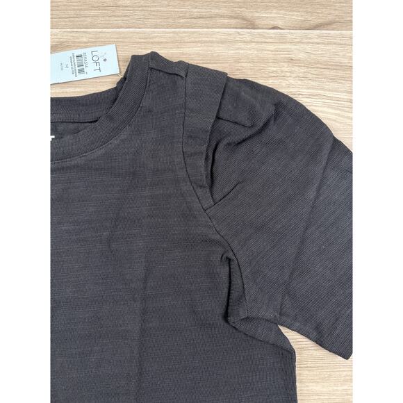 LOFT Sam Slub Petal Sleeve Tee Petite Medium Black - Picture 6 of 8